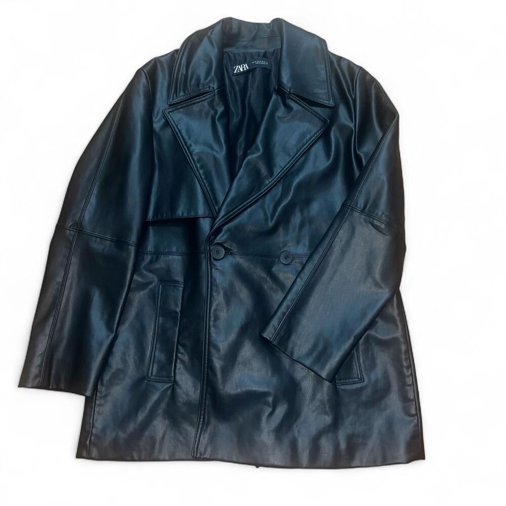 Zara Women's Black Faux Leather Jacket SZ M